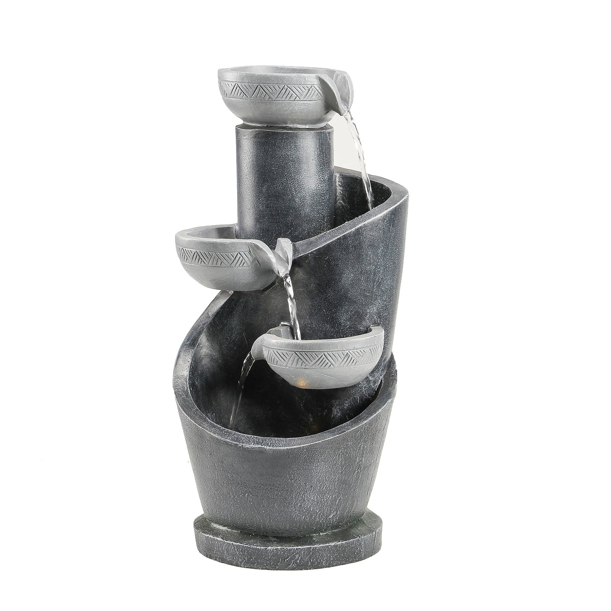 Garden Fountain with LED Lighting and Water Pump, Grey Artificial Stone