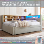 Sofa Bed 140x200cm with Trundle, LED & Storage, Light Grey Flannel