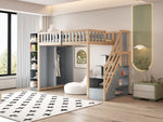 Loft Bed, Multifunctional with Shelves, Storage & Wardrobe, Grey + Raw Wood