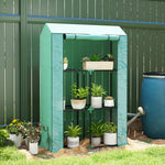 Greenhouse with shelves and roller door, winter-proof film, steel, green