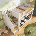 Children's Bunk Bed 90x200cm with Storage Staircase, White & Natural