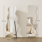 Full-Length Frameless Wave Mirror with Wooden Base, Black