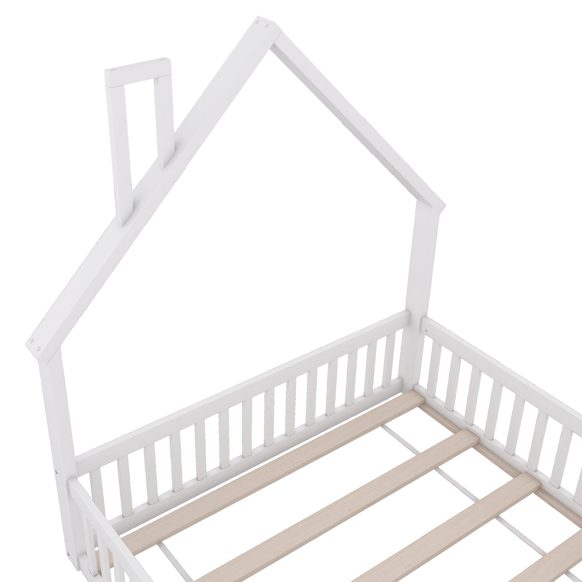Children's Upholstered Bed 140x190cm Chimney Shape, White Pine Wood