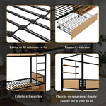 Bunk Bed, Iron & MDF, Double Shelf, Under Bed Storage, Black & Natural