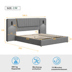 Upholstered Bed 180x200cm, Hydraulic Storage with USB & Reading Lamp, Grey Velvet