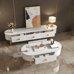 Lowboard TV Cabinet, Drawers with Golden Handles & Legs, Curved Corners