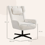 Accent Chair Upholstered Fleece Swivel Metal Frame - Cream White