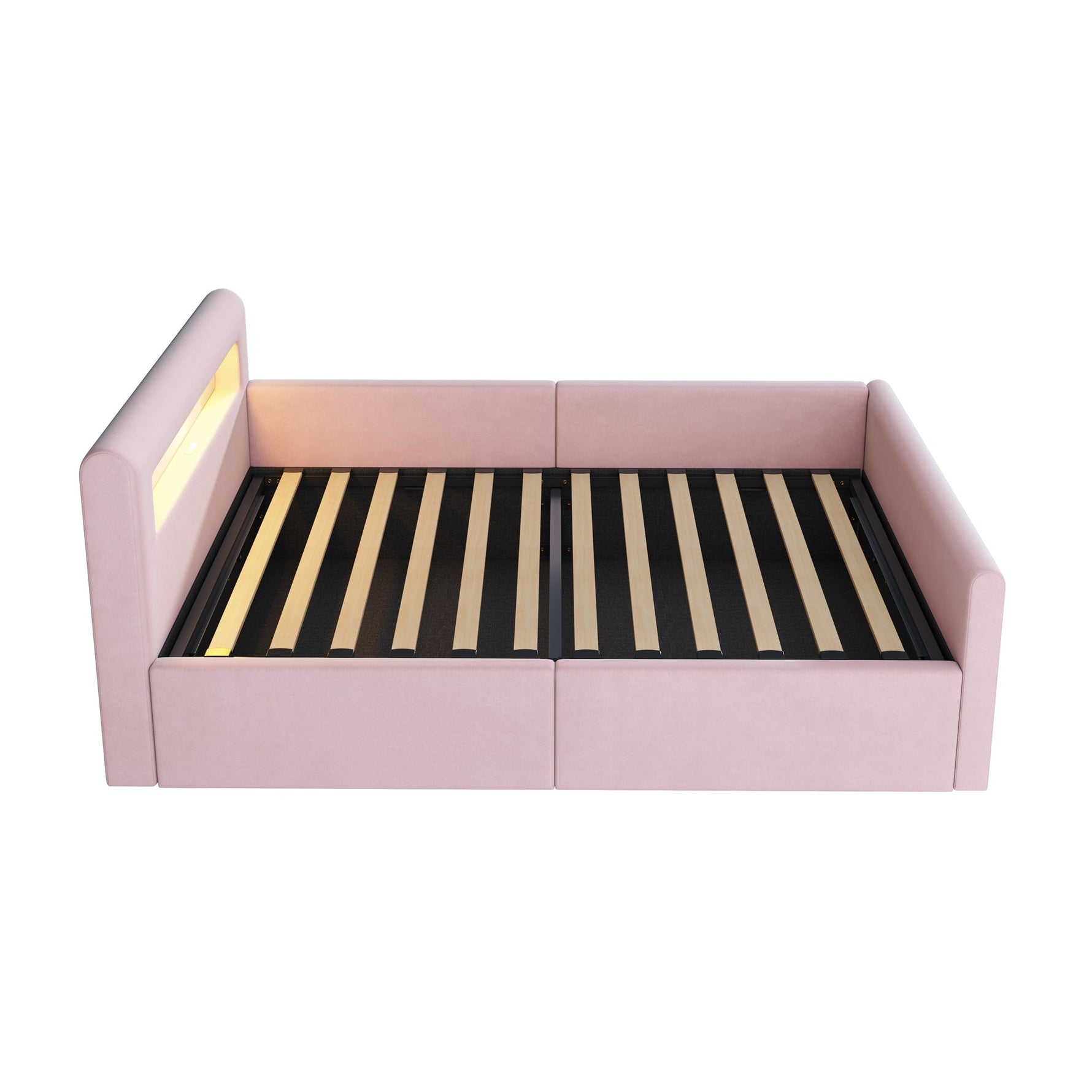 Upholstered Children's Bed with LED, USB Charging and Hydraulic Storage, 90x200cm Velvet