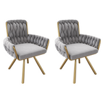 Velvet Dining Chair Set of 2 Swivel Armchair Metal Legs Grey