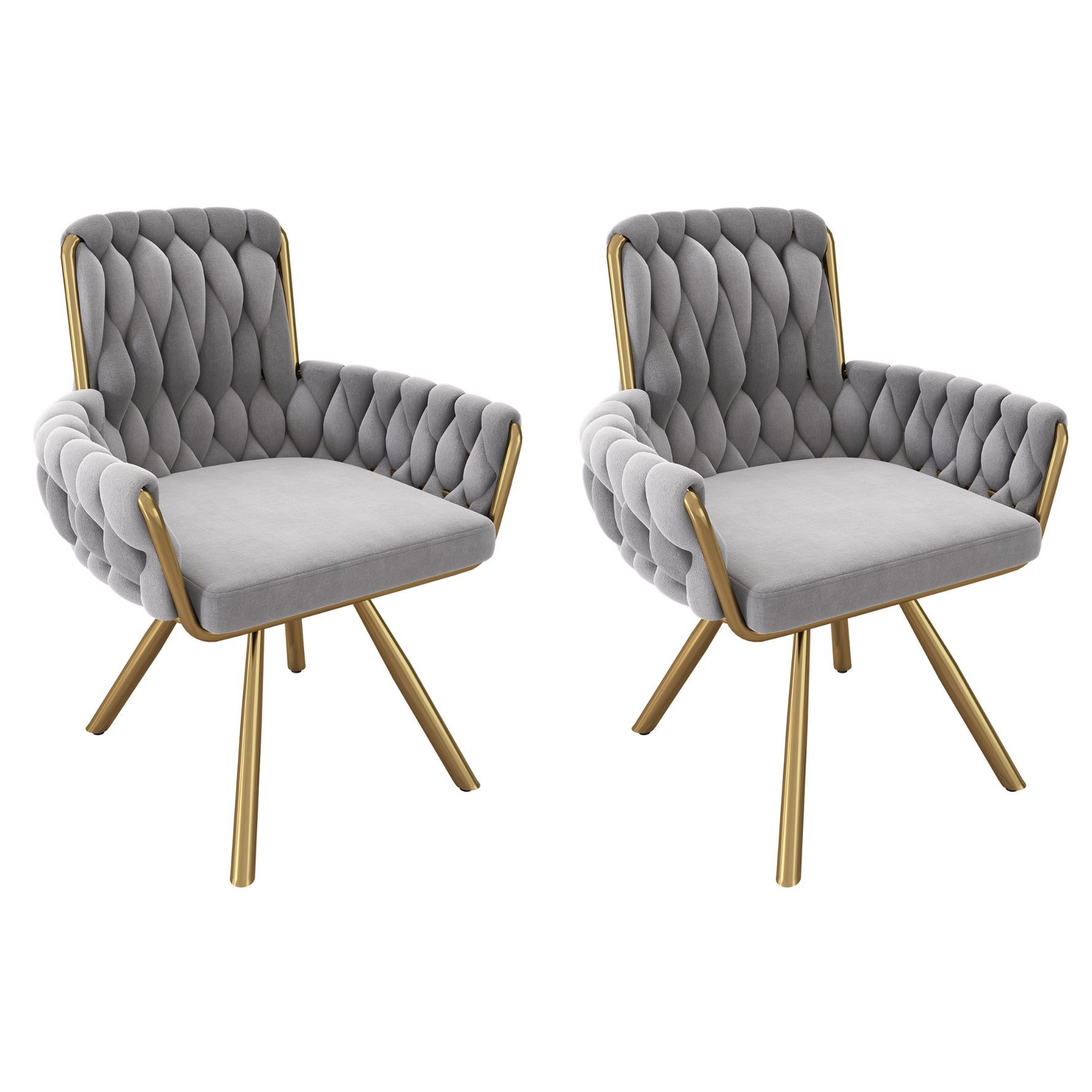 Velvet Dining Chair Set of 2 Swivel Armchair Metal Legs Grey