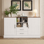 Sideboard 140x40x79.5cm, 2 Doors 2 Drawers, White and Brown Wood Grain