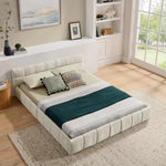 Double Bed 140x200cm Square Quilted Design, Beige Chenille