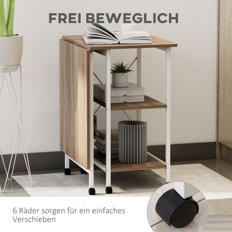 Folding Table Desk, Mobile with Wheels, Natural MDF