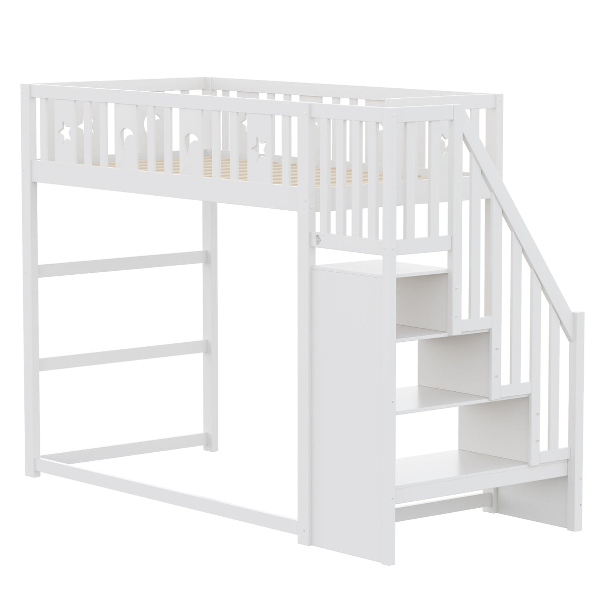 Bunk Bed, 90x200 with Stairs, Loft, Solid Wood, White