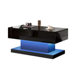 High-gloss Lift-Up Tea Table, LED Coffee Table with Storage, 100x50x45 cm