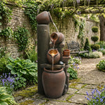Garden Fountain with LED Lighting, Water Pump and Decorative Basin, Brown Artificial Stone