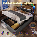 Upholstered Bed 90x200cm Flip-Top Storage LED USB/Type-C App Control - Linen Grey