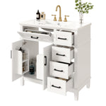 Bathroom Vanity Unit with Ceramic Sink and Soft-Close Drawers, White and Black