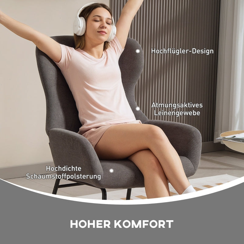 Dining Chair, High Back Thick Padding Metal Legs, Grey
