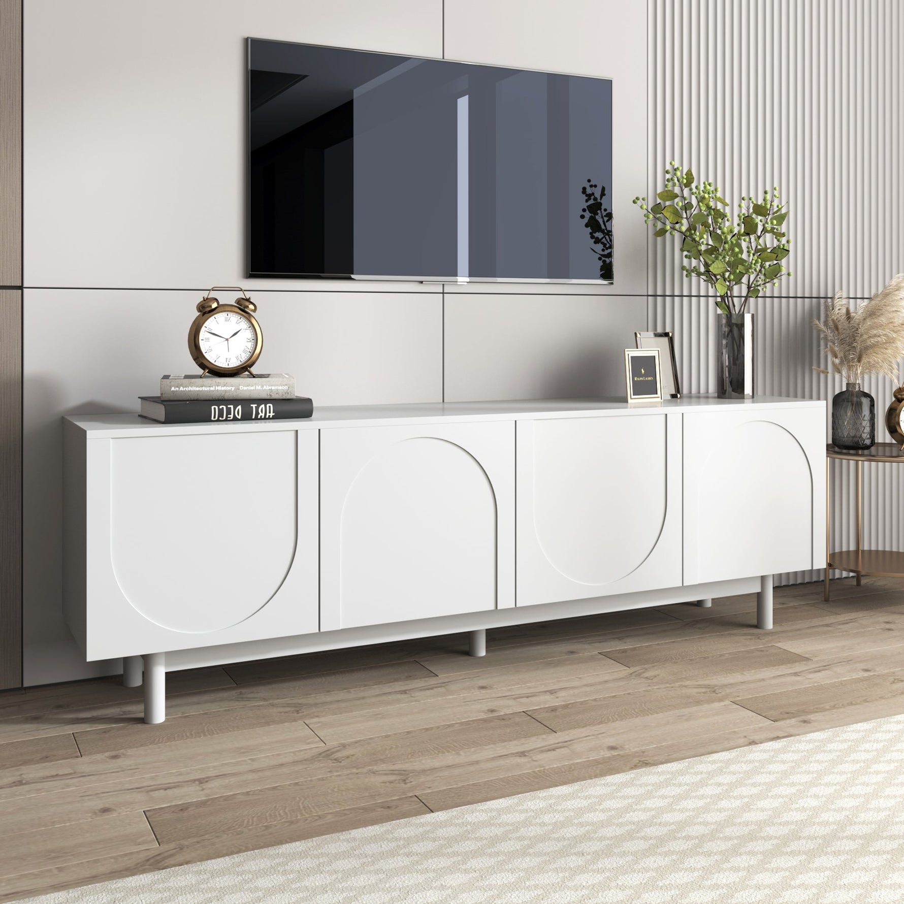 TV Cabinet, 175x38x56 cm Adjustable Shelves Lowboard, White