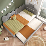 L-Shape Sofa Bed with Pull-Out Guest Bed and Crown Lattice Design, 90x200cm, Grey Velvet