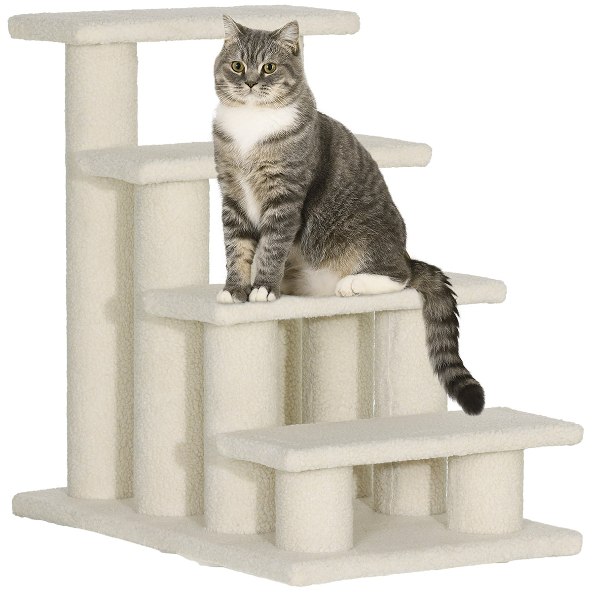 Pet Stairs, 4-Steps, Ideal for Older Animals, Plush Beige