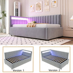 Upholstered Sofa Bed 90x200 with LED Lighting & Hydraulic Storage, Light Grey Velvet