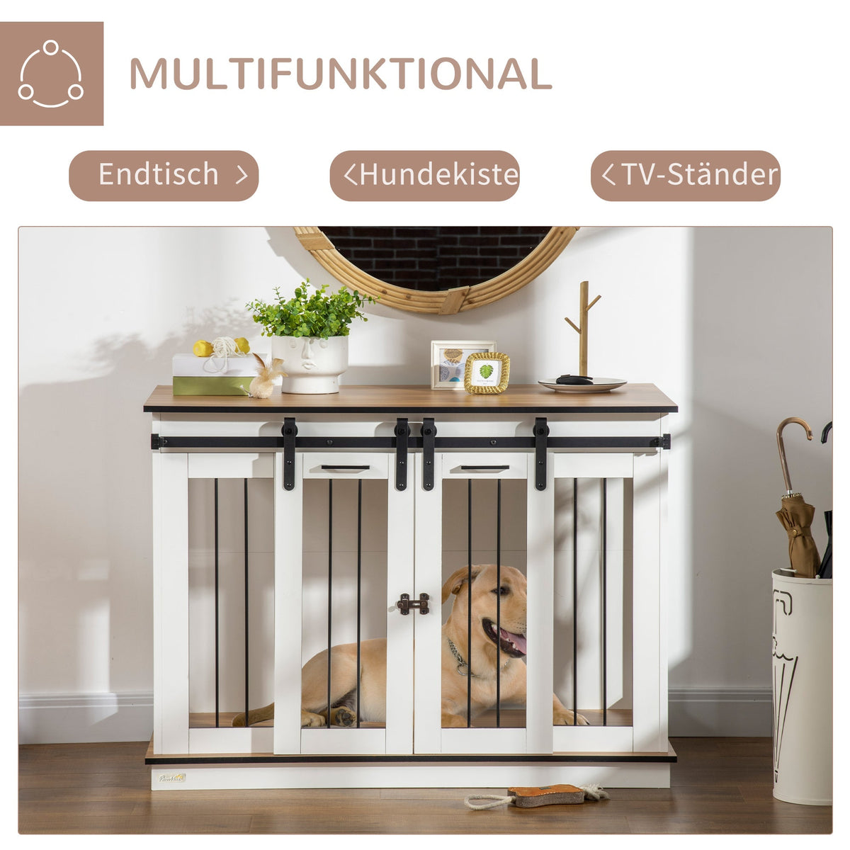 Dog Cage, 2 Room Option, Double Doors, White