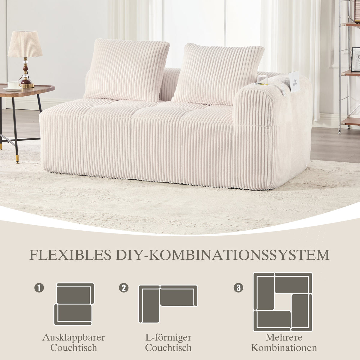 Two-Seater Sofa Storage Pocket Drink Holder - Corduroy