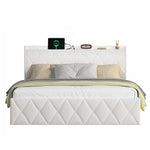 Upholstered Double Bed 160x200cm, USB LED & 6 Drawers, White Plush