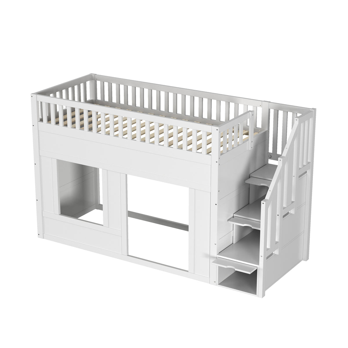 Children's Bunk Bed 90x200cm with Staircase Wardrobe, White