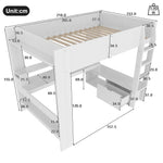 Loft Bed 140x200cm Gaming Desk LED Drawer Shelves - White