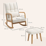 Rocking Chair with Stool, Fleece Cover, Wooden Skids, White