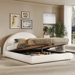 Upholstered Double Bed 160x200cm with Storage, White Bouclé