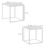 Coffee Tables, Set of 2 Square Side Table with Steel Frame, White