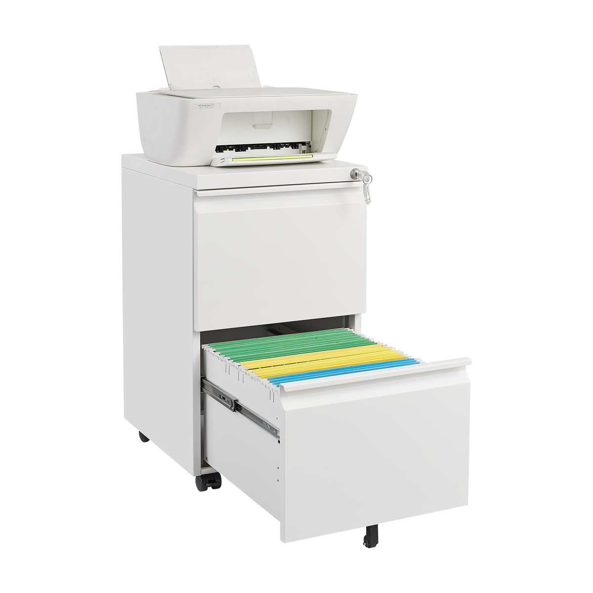 Mobile File Cabinet 2-Drawer with Lock Legal/Letter Size Steel - White
