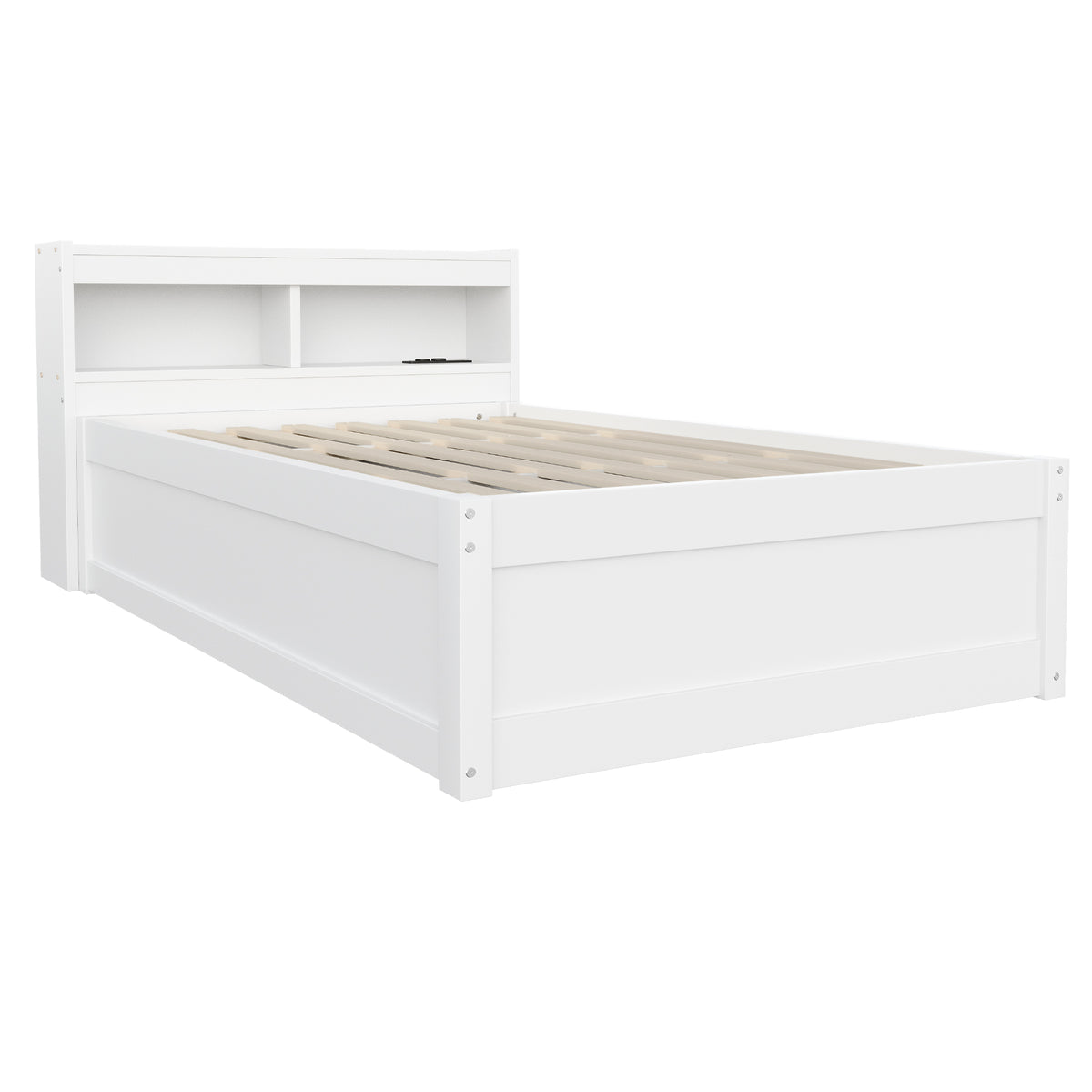 Sofa Bed 90x200cm with Storage & LED Light, Solid Wood, White