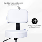Work Stool, Rolling Swivel, Height Adjustable with Backrest, White