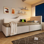 Upholstered Daybed, 90x190cm Sofa Bed with Hydraulic Storage & USB-C, Velvet Beige