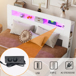 Wooden Bed Frame with Storage Headboard & LED, 140x200 cm, White