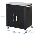 Kitchen Trolley Serving Cabinet with Wheels Hooks 86x50x86.5cm, Black Stainless Steel