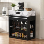 Kitchen Island Mobile Extendable Folding Table Power Strips - Black
