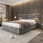 Upholstered Double Bed 160x200cm Hydraulic Storage LED Headboard Lamp - Velvet Grey