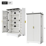 Kitchen Cabinet with LED Light, Spice Rack, Adjustable Shelves, Double Doors - White