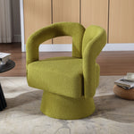 Snuggle Barrel Accent Chair, 360 Degree Rotating Round Armchair with Wide Cushions, Fluffy Fabric, Olive
