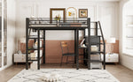 Loft Bed 140x200cm Storage Shelf Desk Wardrobe Iron, Black