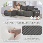 3-Seater Modular Corduroy Sofa with Ottomans, Cup Holders and Storage, Dark Grey