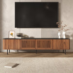 Modern TV Cabinet with Gitter Doors and Storage, Black and Walnut Wood