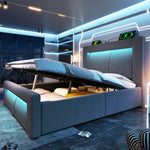 Single Bed 90x200cm Hydraulic Storage LED App USB/Type-C Velvet Grey