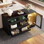 Chest of Drawers Cabinet, Modern 6-Drawer Hollow Door LED Light, Black